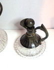 Vintage Mid Century Modern Decanter Bronze Metal   Glass Set  2 