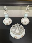 Fenton Glass charleton roses mist turned Out perfume powder vanity vtg hnd Paint