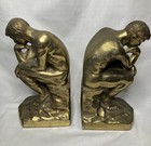 Vintage 7 Inch Brass Finished Metal    the Thinker     Statue   s Art Deco Bookends