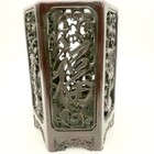Vintage Chinese Hexagonal Carved Hardwood Brush Pot Vtg Openwork Scholar Heavy