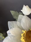 Set Of 2 Chinese Green Jade Hand Carved Flower Blossom Candle Holder Statue 