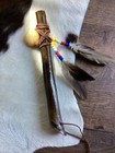 Native American Traditional Tomahawk Warclub  W feathers beads  12 In 