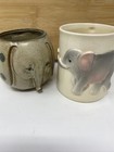 Lot Of 2 Elephant Pottery Coffee Cocoa Mugs Cups With 3d Elephant And Mom   Baby