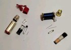 2 Sewing Holder Cases Gold Tone  Bobbins W  Thread Spool Thimble Needles