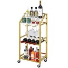 Bar Cart With Mirrored Shelf  Serving Cart For Home  Drink Cart With Wine Rac   