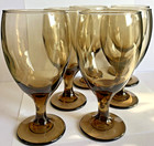 Vtg Libbey Classic Mocha Glass Goblets 16 Oz Stemmed Wine Iced Tea Water Set 6
