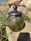 Art Nouveau Glass Loetz Style Green Iridescent Vase Container Silver Plate W lid