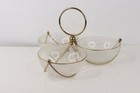 Vtg 70s Mid Century Modern Mcm Frosted Glass Brass Ring Condiment Holder Bowls