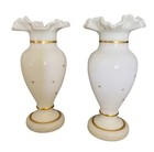 A Pair Of Antique White And Gilt Opaline Vases