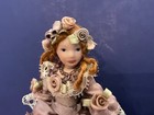Vintage Victorian Style Miniature Dollhouse Doll  In Silk Dress Doll W Parasol