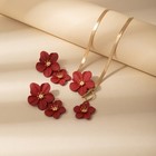 Fashion Retro Red Flower Pendant Necklace Earring Set Alloy For Women