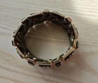 Vtg Asian Panel Bar Expand Stretch Link Bracelet Gold Tone   Black C bbakelight 