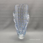 Vintage Clear Blue Ombre Glass Home Decorative Large Ruffled Vase 14  Tall