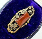 Arts And Crafts Antique English Red Faceted Carnelian Art Nouveau Brass Brooch