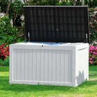 Waterproof 230 Gallon Resin White Deck Box With Black Lid Patio Storage Lockable