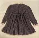 Vintage Girls Blue Calico Floral Cream Lace Long Sleeve Dress Size 24 Months