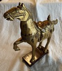 Chinese Polychromed Gilded Hand-carved Wooden War Horse