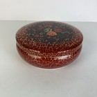 Vintage Daher Decorated Ware England Floral Round Tin Metal Container Red Gold