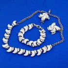 Vintage Lucite Jewelry Set White Moon Necklace Bracelet Clip On Earrings As Is