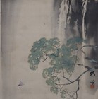 Japan Zen Painting Waterfall And Kingfisher Art 1900 Minimalist Landscape