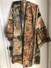 Kimono Robe W obi Sash Cotton Handmade Chinoiserie Bird People Village Fabric S