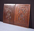 Pair Of Antique French Solid Oak Wood Highly Carved Panels W intricate Designs
