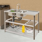 Commercial Stainless Restaurant Kitchen Sink Faucet   Drainboad Set Double Bowl