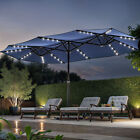 15 Ft Outdoor Patio Market Umbrella Triple Head W  Solar Power Led Bulb Crank