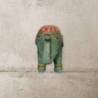 Carved Wooden Elephant Figurine Statue Rustic Painted Green Multicolor 