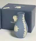 Wedgwood Pale Blue Jasperware 3  Round Floral Swirl Vase With Original Box New 