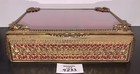 Vintage Victorian Ormolu Jewelry Casket Box Filigree Red Lined