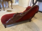 Antique Carved Miniature Red Velvet Swan Faint Or Child Chaise Longue  