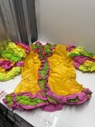 Yellow Pink Green Ruffle Latin Dance Costume Skirt With Printed Trim
