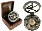 Brass Antique 5 Inch Perfectly Calibrated Large Sundial Compass With Wooden Box