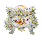 Dresden Dresser Vanity Trinket Box 3 75  Applied Flowers Porcelain C19th Antique