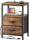 Elegant Bedside Table With Usb Ports  Open Shelf   Fabric Drawers - Rustic Brown