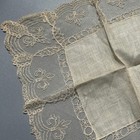 Antique Handmade Belgian Style Lace Handkerchief Floral Scroll Net Lace