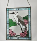 Handmade Studio Stained Glass Heron Bird Flower Hanging Window Sun Catcher Panel