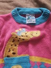 Alpine Way Girls 3t Knit Pullover Sweater Pink Blue Yellow Giraffe Crew Vintage