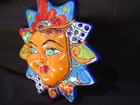 Talavera Sun Face Mexican Pottery Folk Art Hand Painted Home Decor 7-1 2 