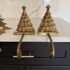 Vtg Christmas Tree Solid Brass Long Arm Stocking Holder Made India Set Of 4