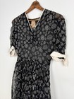 Vintage 1930s 1940s Black Embroidered Dress Abstract Botanical Design Xxs xs