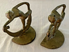 Art Deco Bookends Cast Iron Nude Female Scarf Dancer W  Gold Finish Antique Vtg