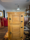Antique Ice Box Refrigerator Vintage Wood  2 Doors Shelves Latch Handles