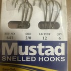 6 Mustad 641 Fishing Snells  Snelled Bronze Baitholder Fish Hooks Size 2 0