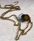 Vintage Necklace Art Deco Delicate Brass Pendant W  Antique Blue Czech Glass
