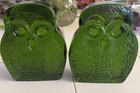 Pair Of Vintage Blenko Green Art Glass Mid-century Modern Owl Bookends 7  Mcm 