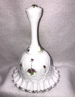 Vtg Fenton Spanish Lace Milk Glass Violets In The Snow Bell Hand Painted Signed