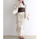 Yukata Summer Kimono Separated Type 4-piece Set White Flowers Light Beige