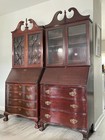 Pair Vintage Jasper Secretary Desks Chippendale Serpentine Desk Keys Shelves